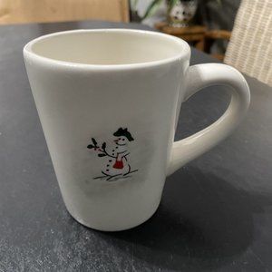 Williams Sonoma Mug Snowman Green Hat Holly Branch Purse Coffee Hot Cocoa
